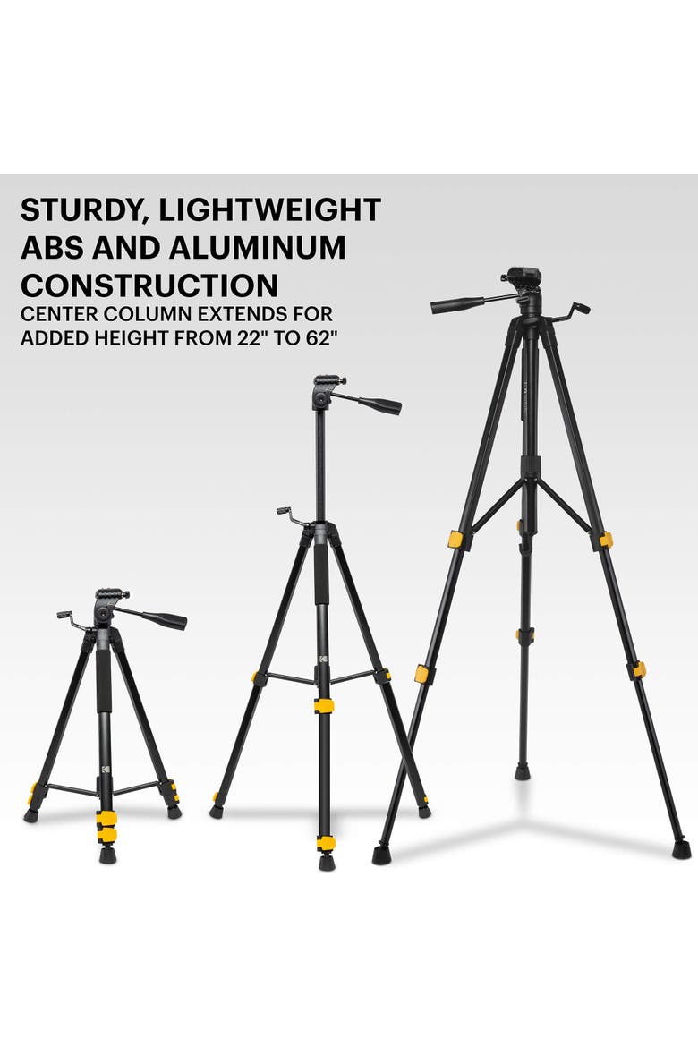 PhotoGear 62 Lightweight Tripod for Camera & Phone, Compact Travel Camera Tripod Stand, Alternate, color, Black