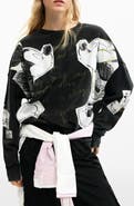Desigual Mickey & Minnie Mouse Patch Distressed French Terry Sweatshirt