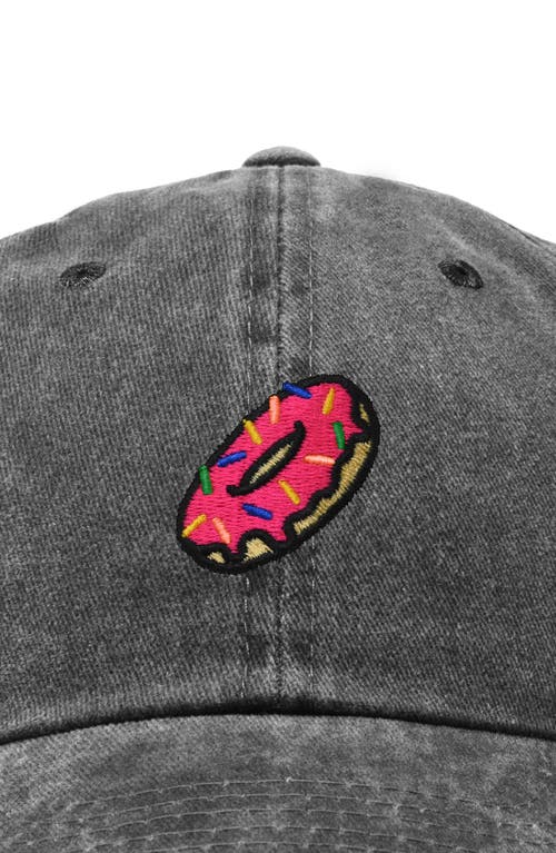 Dalix Donut Embroidered Adjustable Cap In Washed Black