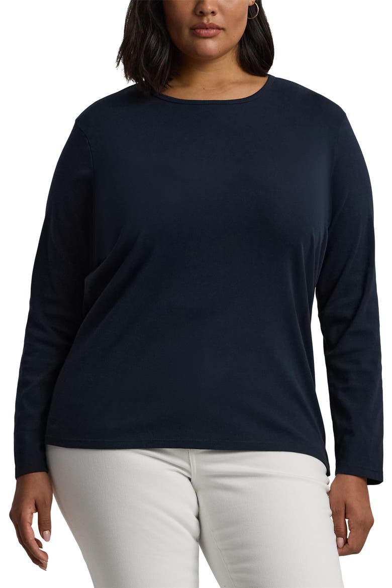 Long Sleeve Stretch Cotton Tee, Main, color, LAUREN NAVY