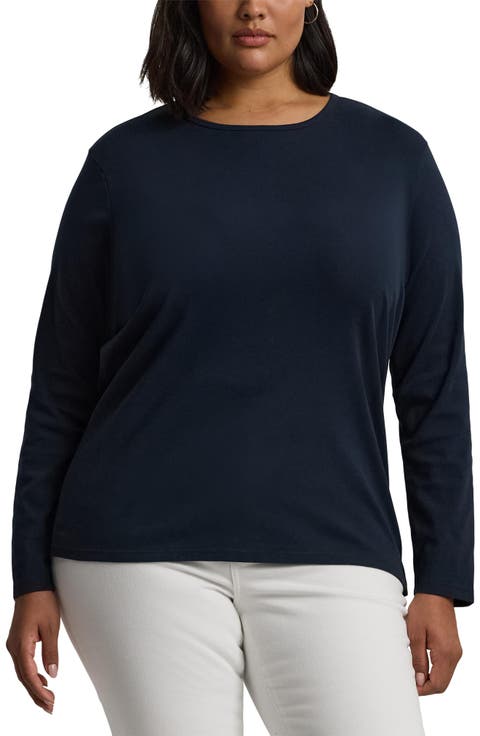 Long Sleeve Stretch Cotton Tee (Plus)