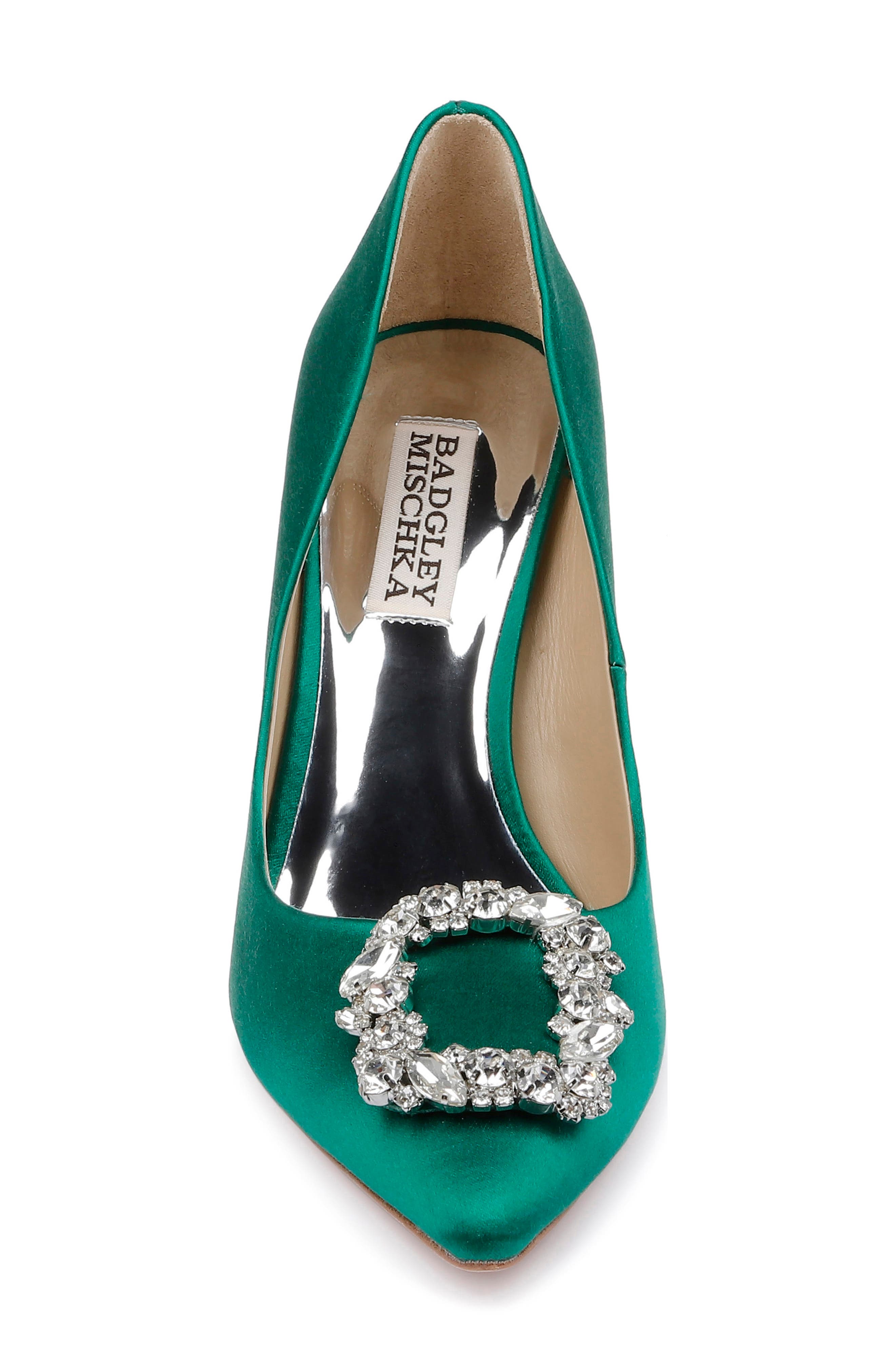 Badgley Mischka Collection Cher Crystal Embellished Pump, Alternate, color, Emrld Satn