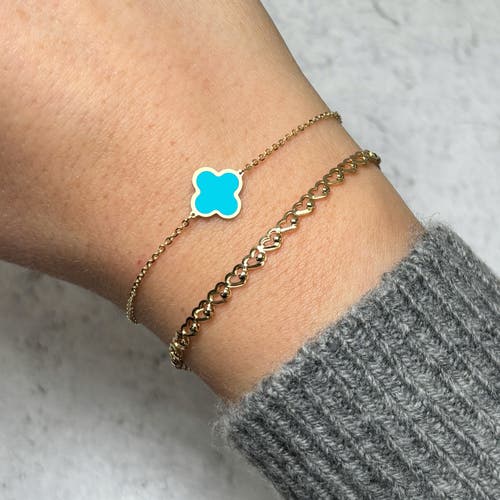 The Lovery Fine Jewelry Small Turquoise Single Clover Bracelet In Blue