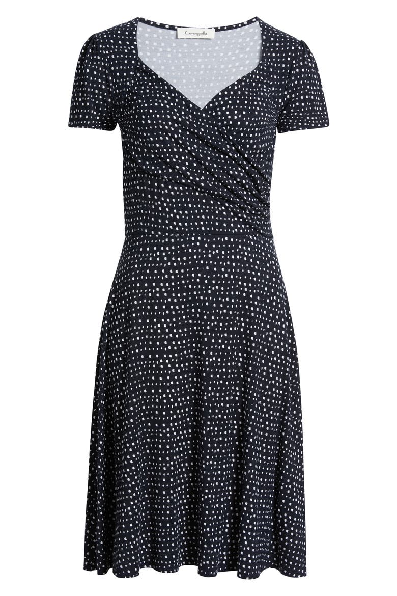 Dot Print Surplice Neck Dress, Alternate, color, NAVY