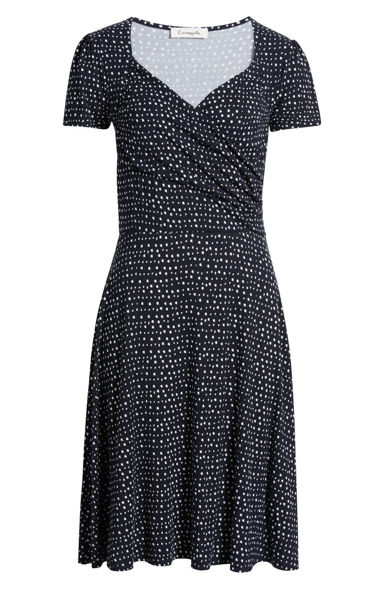 Loveappella Dot Print Surplice Neck Dress, Alternate, color, Navy