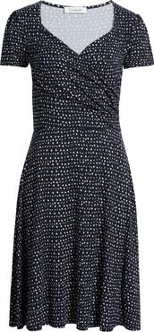Loveappella Dot Print Surplice Neck Dress