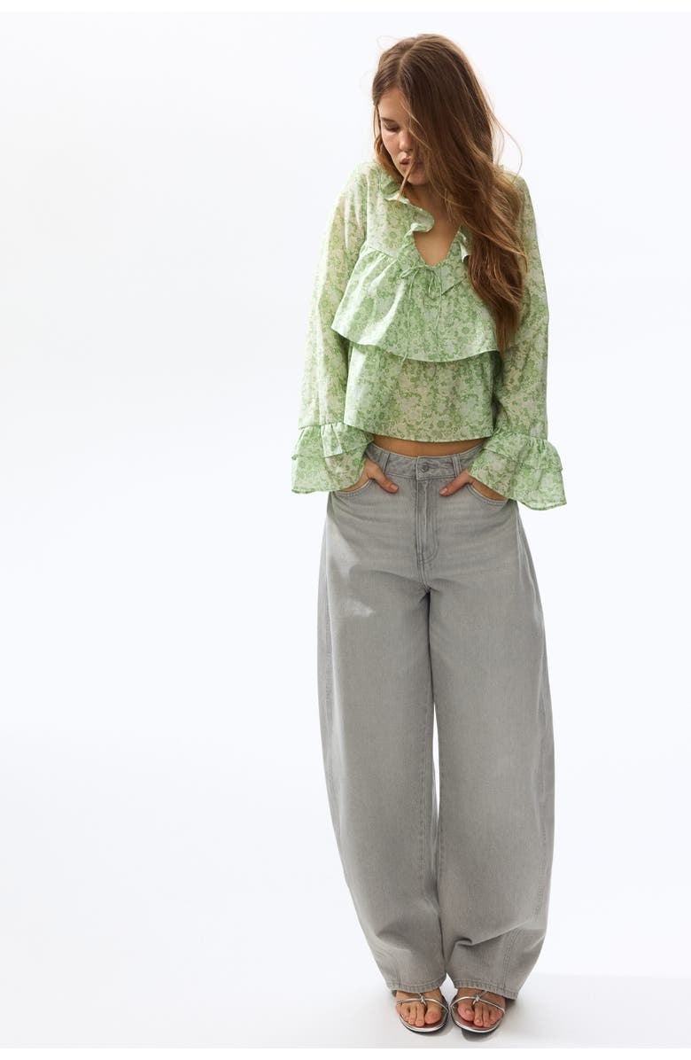 H&M Frill-trimmed Blouse, Alternate, color, Light Green/Floral