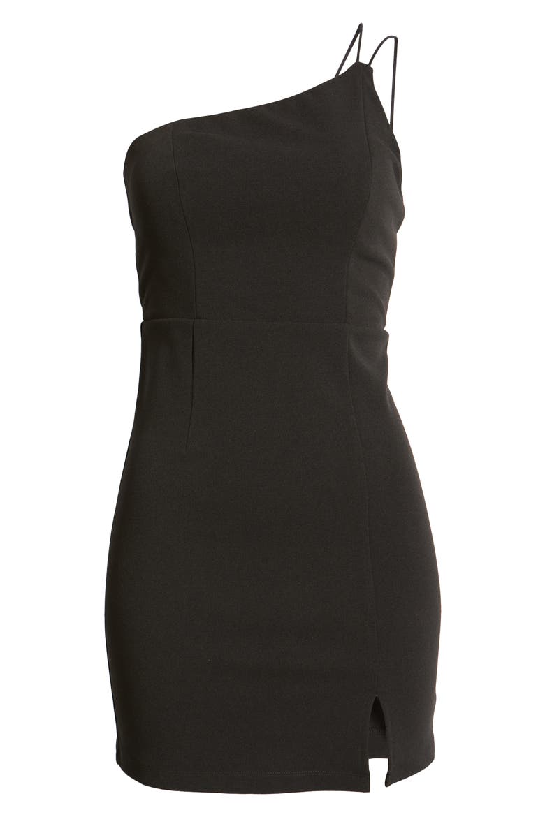 Show You Off One-Shoulder Crepe Knit Minidress, Alternate, color, BLACK