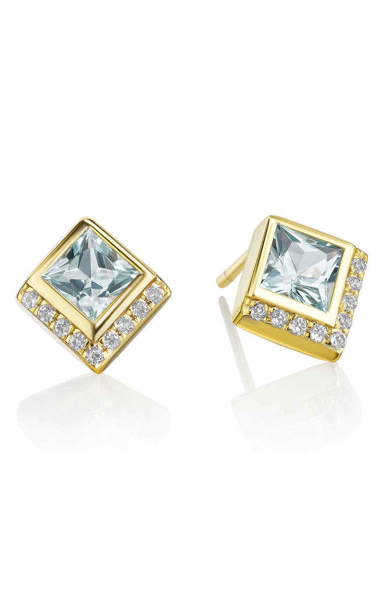 House of Frosted 14K Gold Plated Sterling Silver Topaz Stud Earrings, Main, color, Gold
