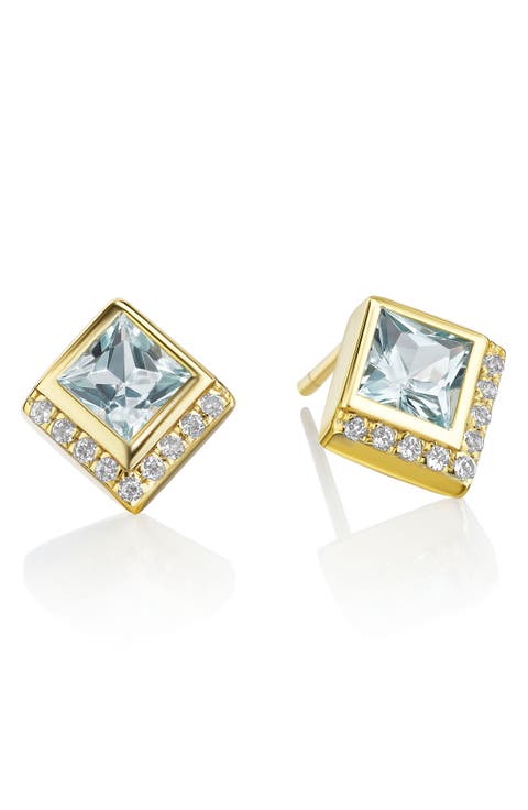 14K Gold Plated Sterling Silver Topaz Stud Earrings