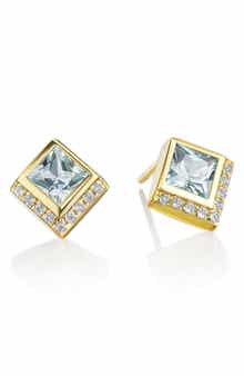 House of Frosted 14K Gold Plated Sterling Silver Topaz Stud Earrings