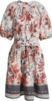 Julia Jordan Tiered Tie Waist Puff Sleeve Dress