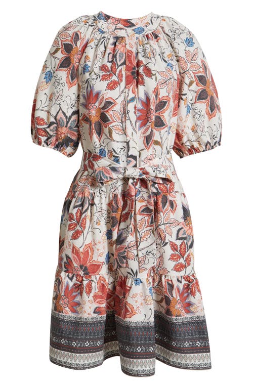Julia Jordan Tiered Tie Waist Puff Sleeve Dress In Multi