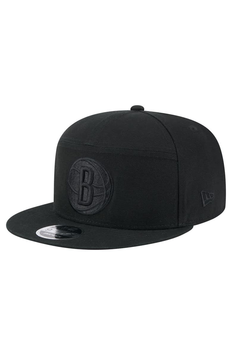 New Era Men's New Era Black Brooklyn Nets Adventure Canvas Split Panel 9FIFTY Snapback Hat, Main, color, Black