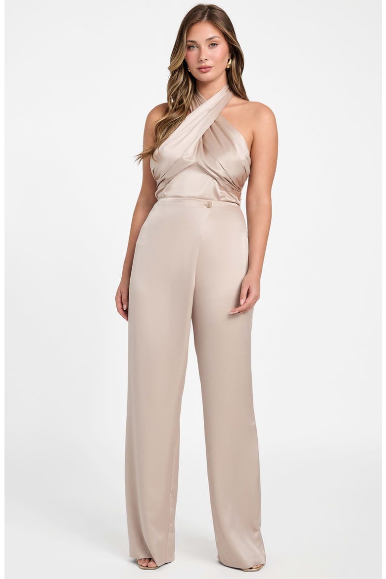 Aretha Twist Front Satin Halter Top, Alternate, color, VELVET TAUPE