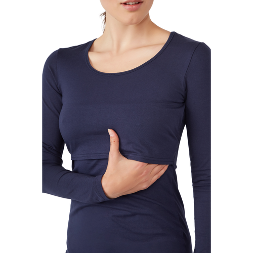 Modern Eternity Maternity Charlotte Long Sleeve Nursing & Maternity Top In Blue