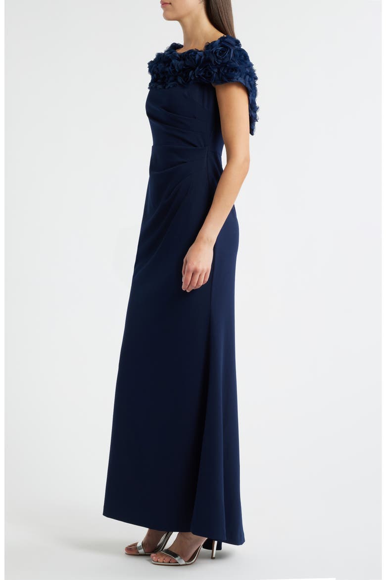 Rosette Detail Off the Shoulder Gown, Alternate, color, NAVY