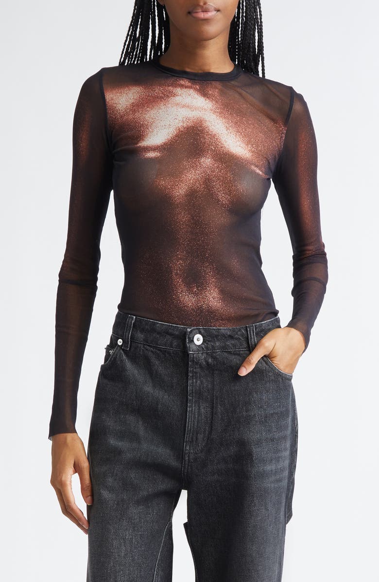 Jean Paul Gaultier Body Dust Print Mesh Top, Main, color, Black/ Brown