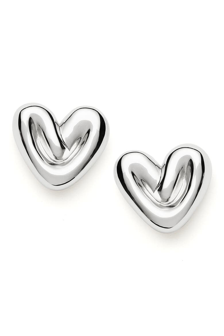 Puffy Heart Stud Earrings, Main, color, SILVER