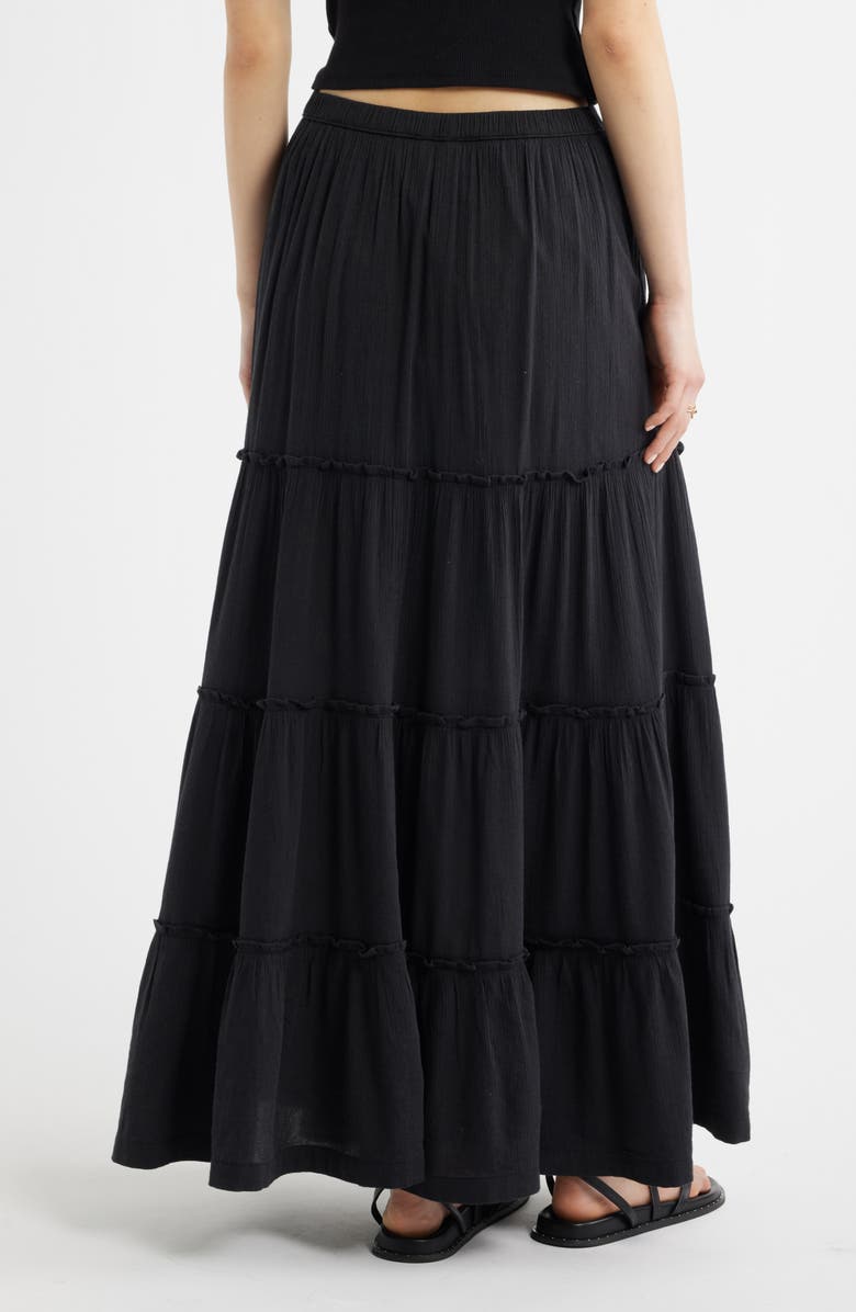 BP. Tiered Linen Blend Crinkled Gauze Maxi Skirt, Alternate, color, Black