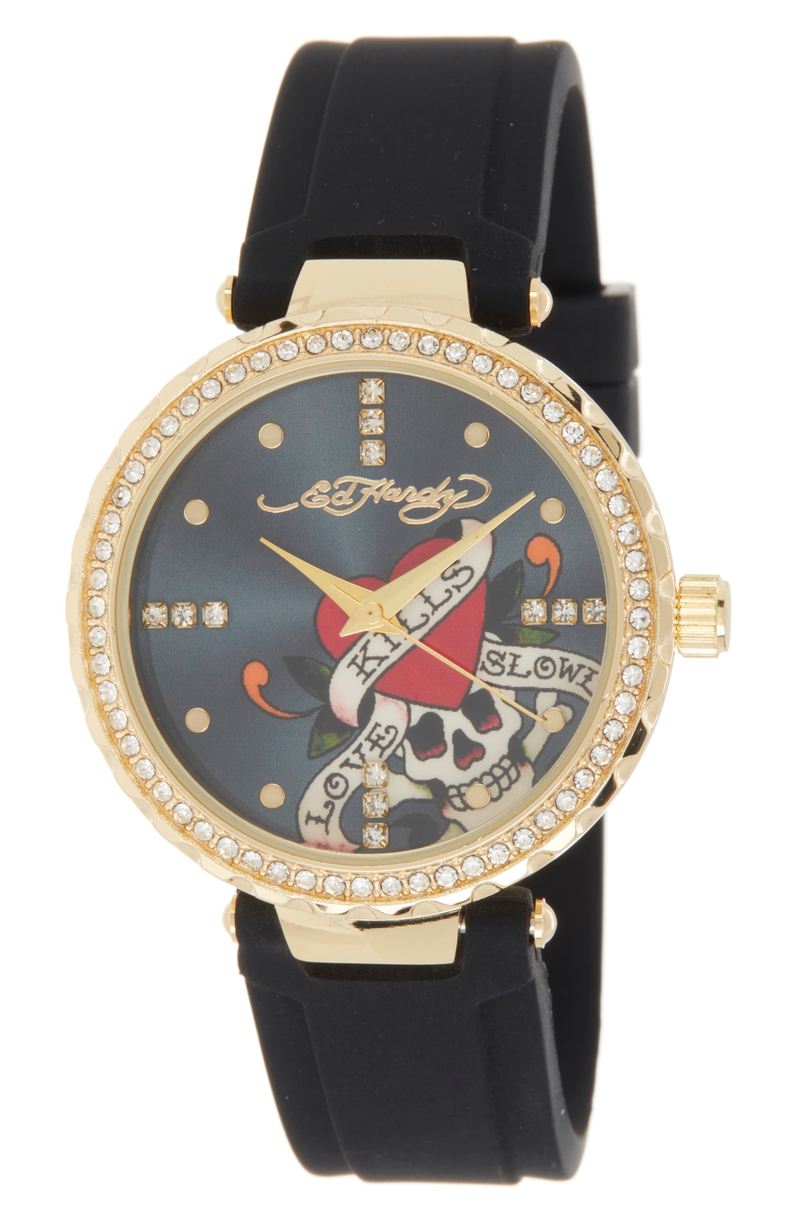 Ed Hardy Silicone Strap Watch, 36mm