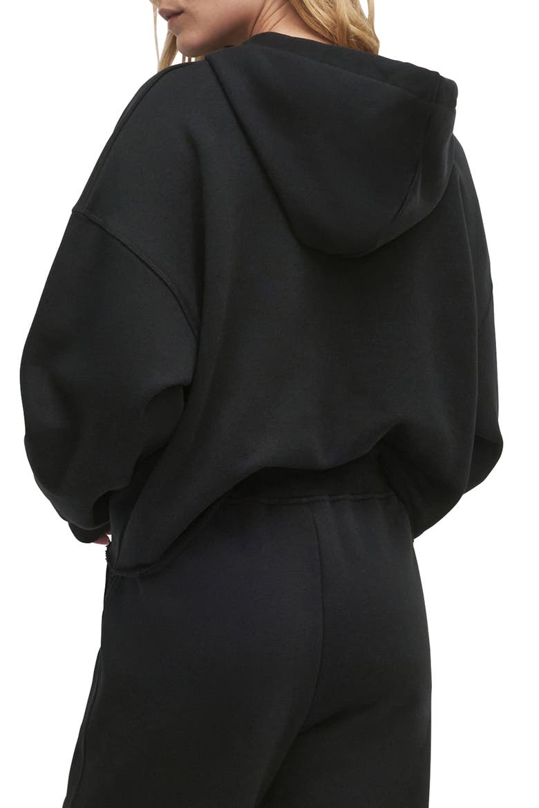 The Cropped Collegiate Cotton Blend Hoodie, Alternate, color, BLACK/ STONE