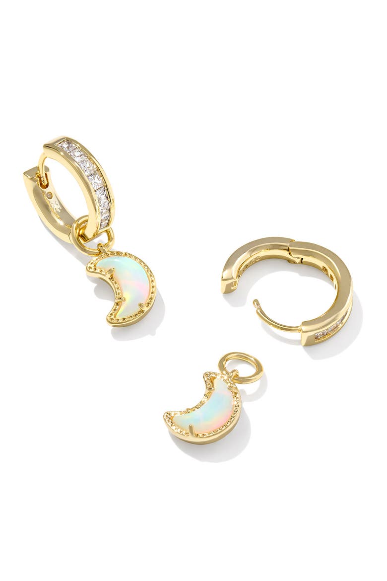 Moon Huggie Earrings, Alternate, color, GOLD WHITE MIX