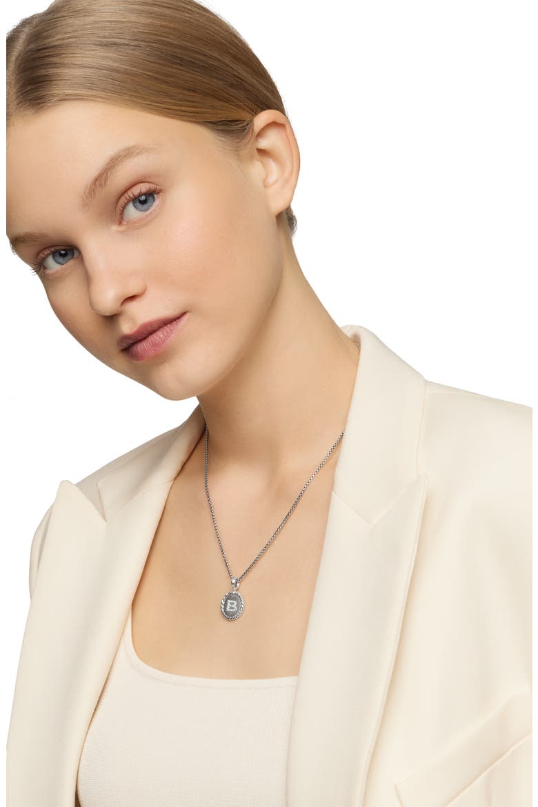 Initial Charm Necklace with Diamonds, Alternate, color, SILVER/ DIAMOND-B