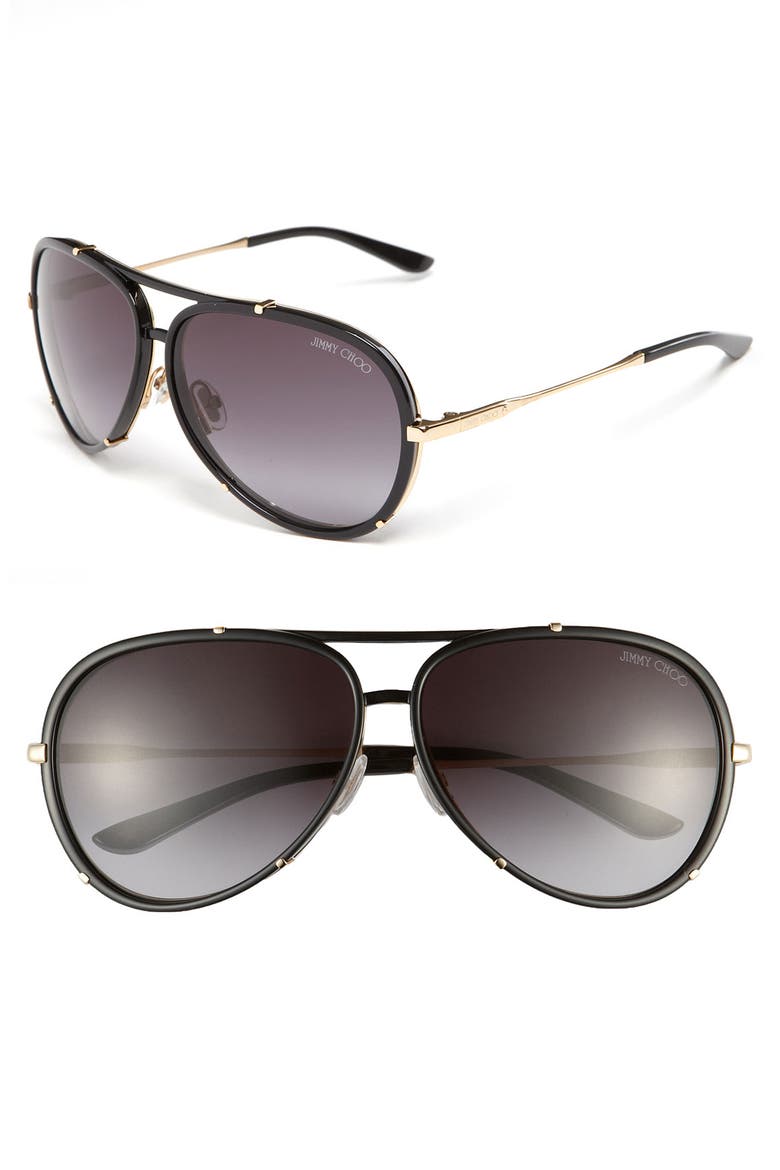'Terrence' 62mm Aviator Sunglasses, Main, color, SHINY BLACK
