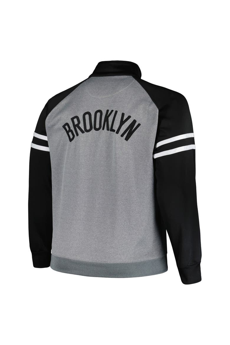 Men's Fanatics Branded Black/Heather Gray Brooklyn Nets Big & Tall Pieced Stripe Raglan Full-Zip Track Jacket, Alternate, color, Black