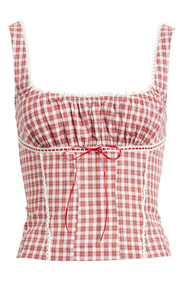 BDG Urban Outfitters Lena Rickrack Trim Check Linen Blend Camisole, Alternate, color, Red Check