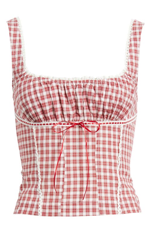 Bdg Urban Outfitters Lena Rickrack Trim Check Linen Blend Camisole In Red Check