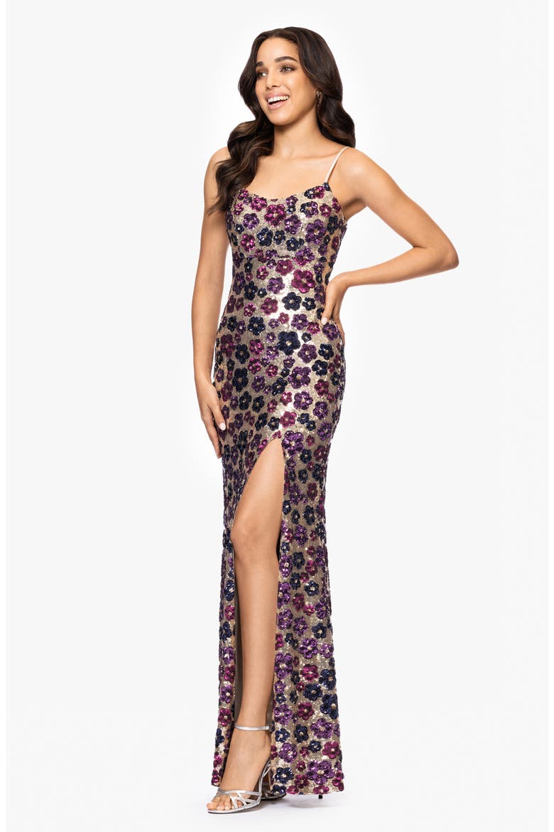 Floral Sequin Gown, Alternate, color, PLUM