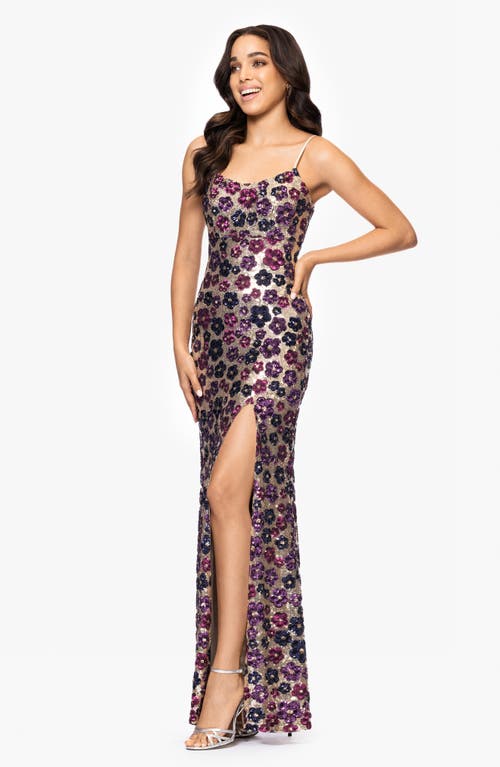 BETSY & ADAM BETSY & ADAM FLORAL SEQUIN GOWN