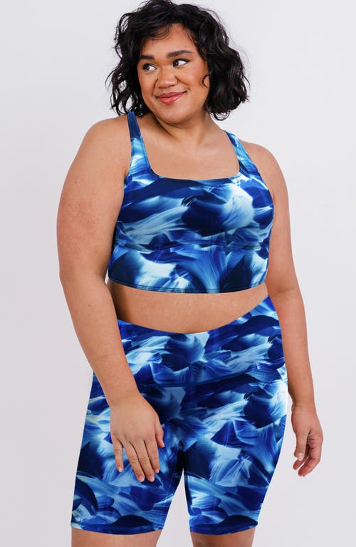 Calypsa Plus Size Tummy Control Long Bike Swim Shorts In Blue
