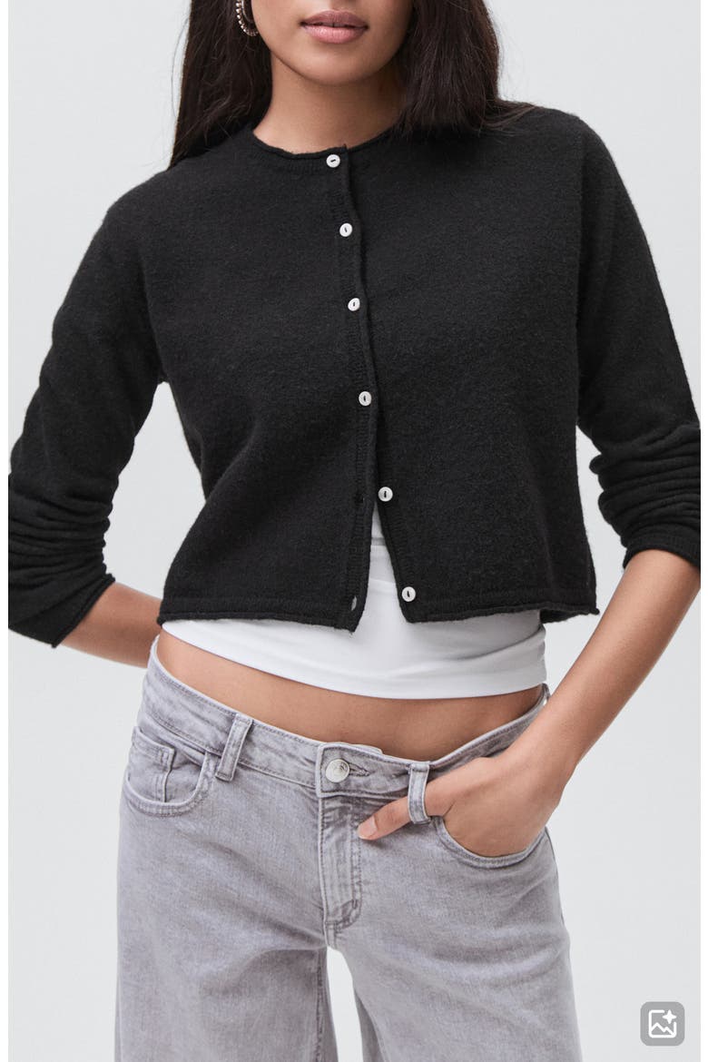 Crewneck Crop Cardigan, Main, color, BLACK