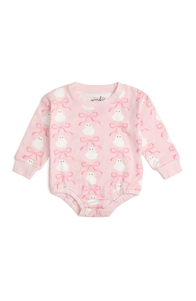 Sweet Wink Ghost Halloween Printed Long Sleeve Romper, Main, color, 