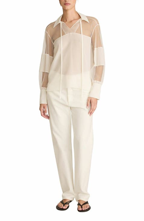 Crepe de Chine and Lace Popover Blouse