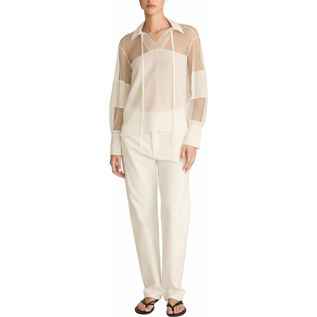 REBECCA TAYLOR REBECCA TAYLOR CREPE DE CHINE AND LACE POPOVER BLOUSE
