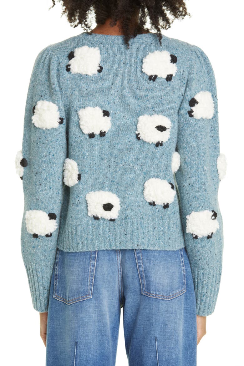 Samira Sheep Appliqué Merino Wool Blend Cardigan, Alternate, color, STONE