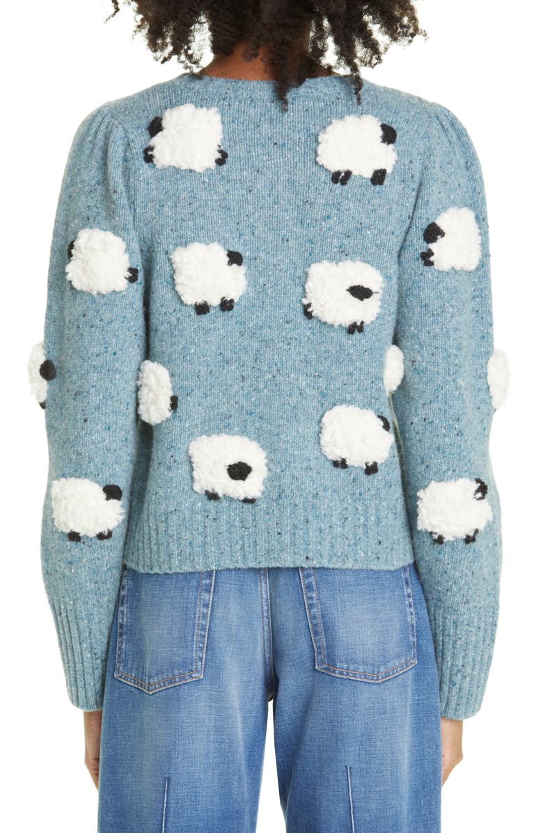 Sea Samira Sheep Appliqué Merino Wool Blend Cardigan, Alternate, color, Stone