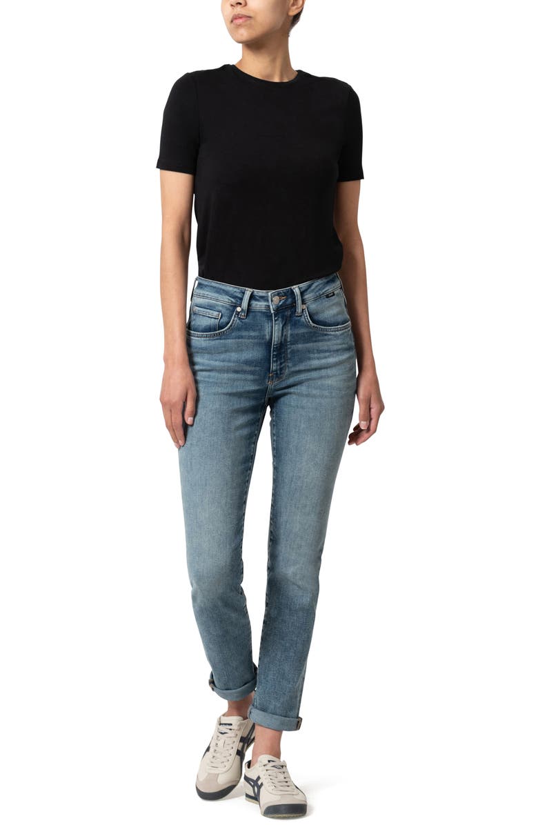 Mavi Jeans Kathleen High Waist Cuffed Slim Straight Leg Jeans, Alternate, color, Light Used Feather Blue