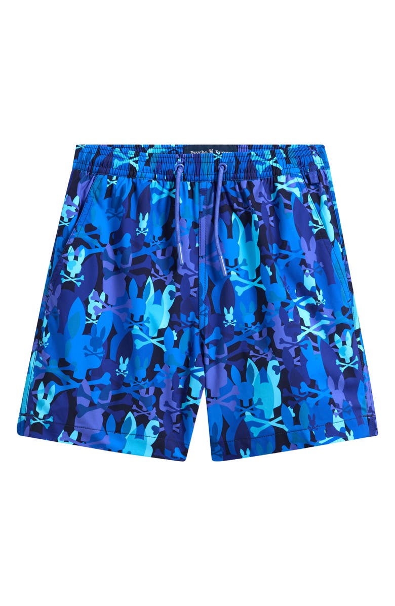 Psycho Bunny Kids' Allover Bunny Print Swim Trunks, Main, color, Multi Blue