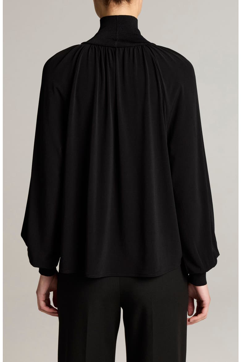 Rib Trim Gathered Long Sleeve Top, Alternate, color, BLACK