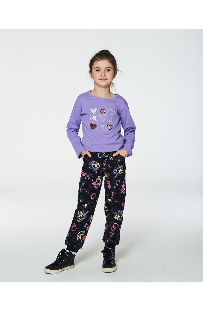 Deux par Deux Little Girl's Joggers Black Printed Rainbow Hearts, Alternate, color, 
