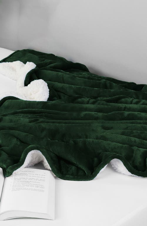 Woven & Weft Faux Shearling Fleece Throw Blanket In Green