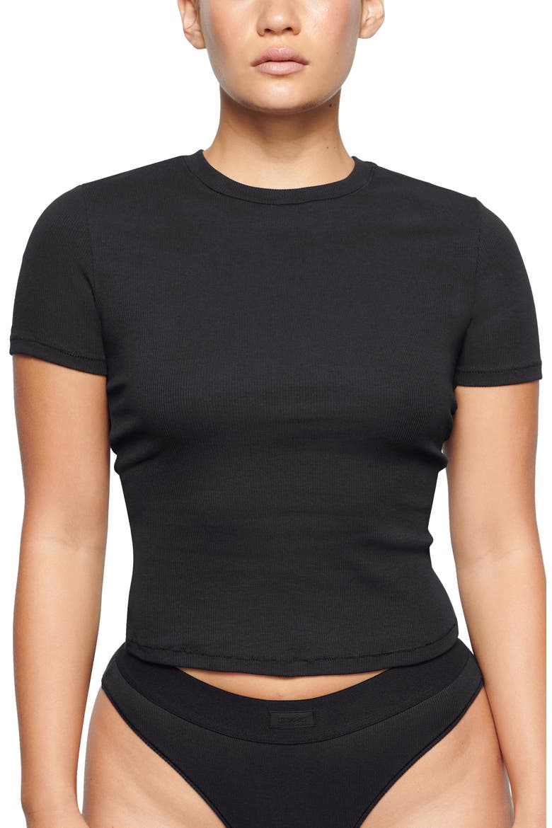 Stretch Cotton Rib T-Shirt, Main, color, SOOT
