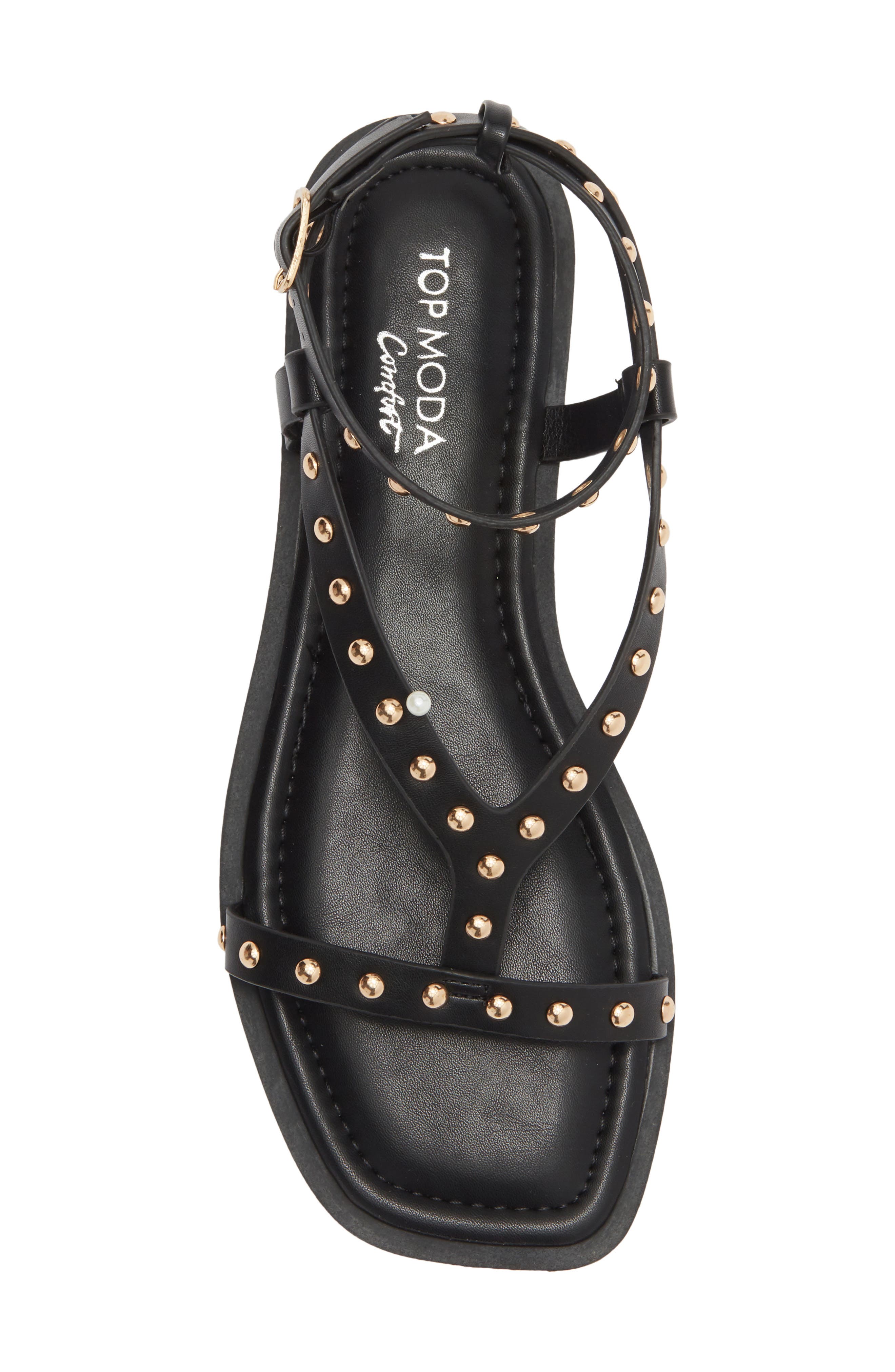 TOP MODA Zita Studded Ankle Strap Sandal, Alternate, color, Black Pu