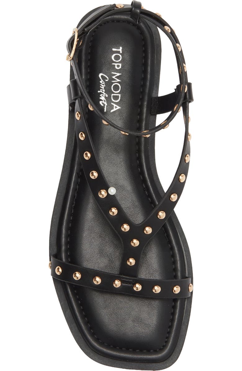 TOP MODA Zita Studded Ankle Strap Sandal, Alternate, color, Black Pu