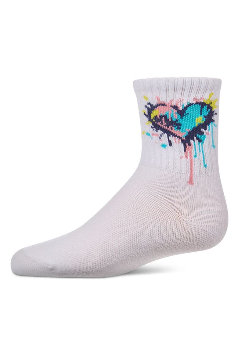 Colorful Splatter Heart  Novelty  Crew Sock, Main, color, White